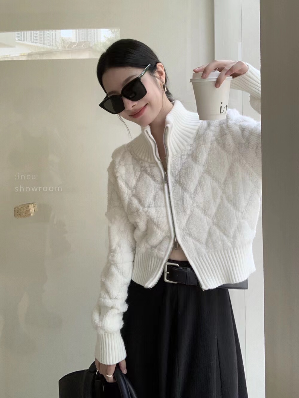 奶fufu高領短款拉鏈毛衣外套女秋冬新款法式立領針織開衫上衣冬季