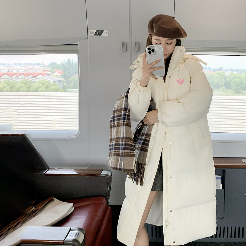 奶呼呼愛心韓系2023新款羽絨棉服中長款寬鬆時尚麵包服棉衣外套