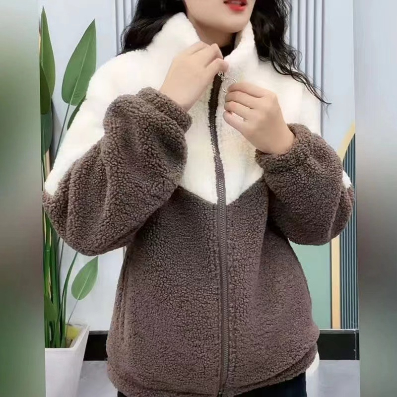 Winter warm women's coat, casual cotton coat, velvet, thickened stand collar, zipper, autumn and winter high-end women's coat wear