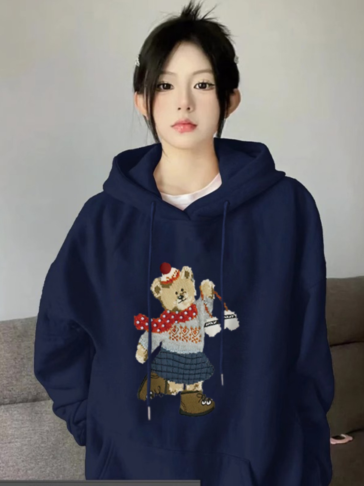 連帽情侶衛衣女小眾設計感秋冬加絨加厚美式復古休閒外套oversize