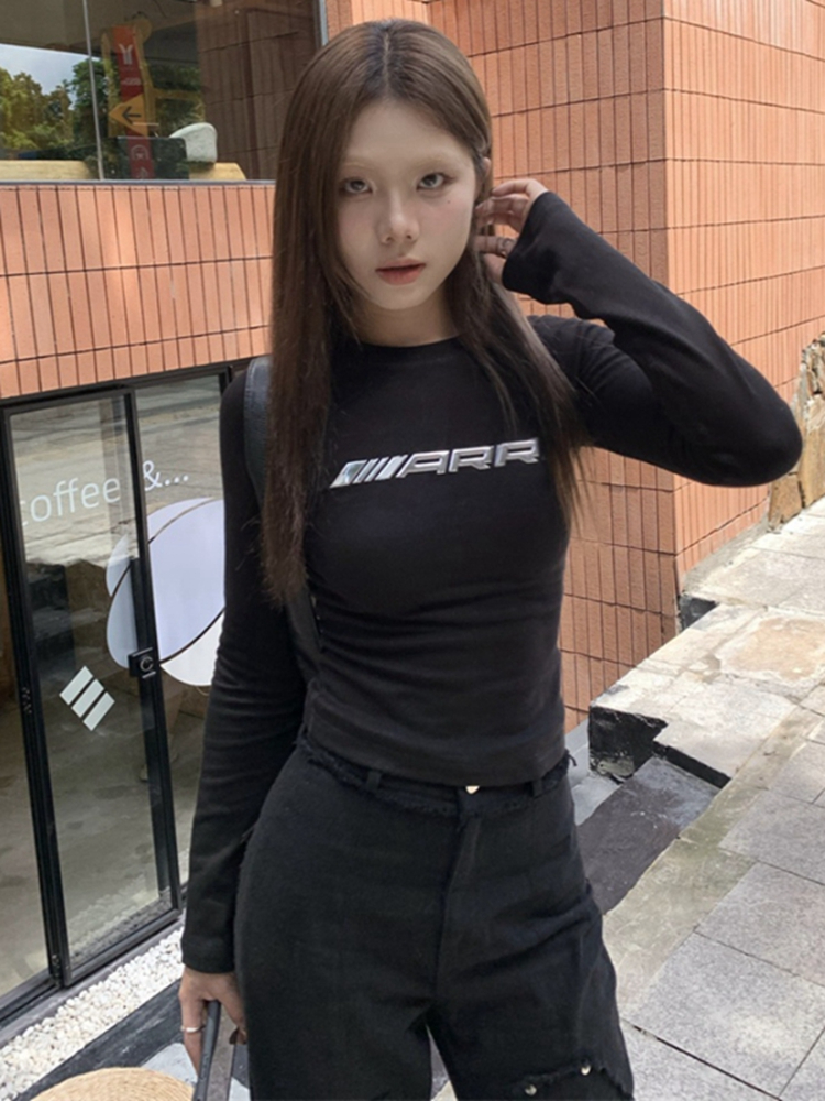質量40支棉羅紋 美式辣妹短款緊身打底衫T恤女秋