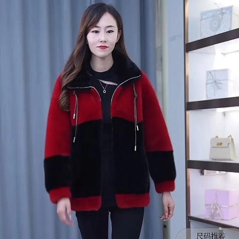 High-end thickened short coat for women 2023 autumn and winter new fashion versatile contrasting color foreign style age-reducing coat that covers the belly and looks slimming