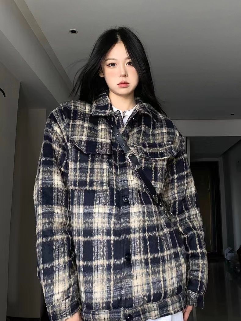 0663OFRecall 小香風美式外套情侶裝棉衣服加厚毛呢子襯衫夾克女
