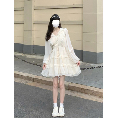 秋季新款氛圍感甜美長袖雪紡連衣裙女氣質顯瘦小個子溫柔風裙子