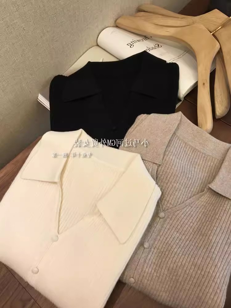 針織衫2023年秋季新款純色羊毛毛衣Polo領修身打底衫上衣女裝