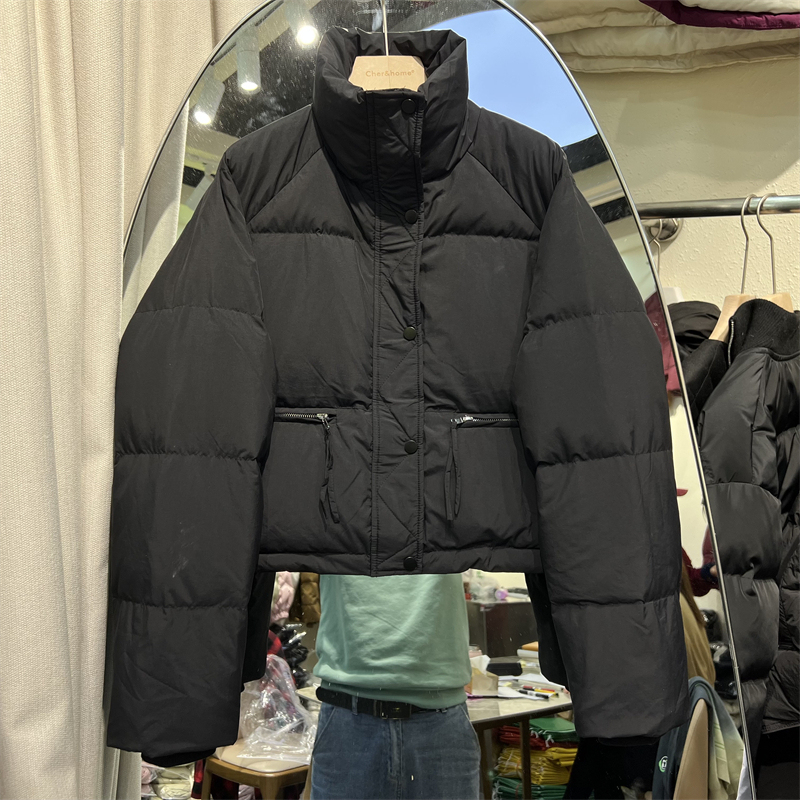 2023 autumn and winter short cotton-padded jacket for women with stand-up collar, Korean version for small people, plus velvet and thickened cotton-padded jacket, bread coat, winter coat