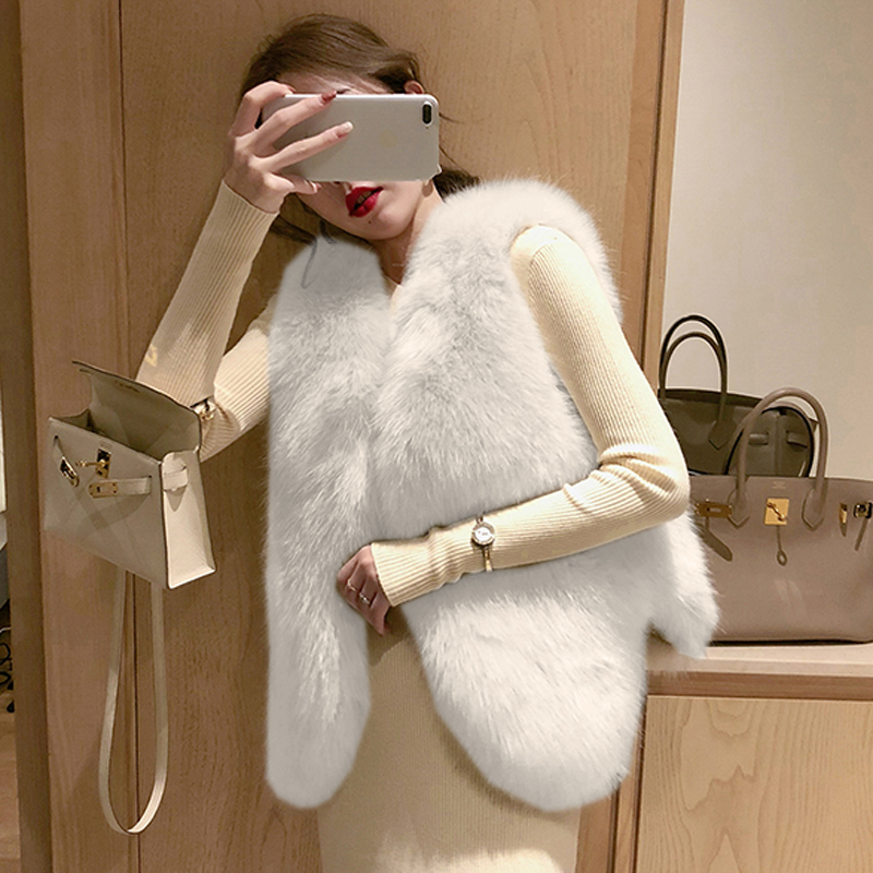 2023 winter new style imitation fox fur fur vest women's short fur vest outer wear Korean style versatile waistcoat