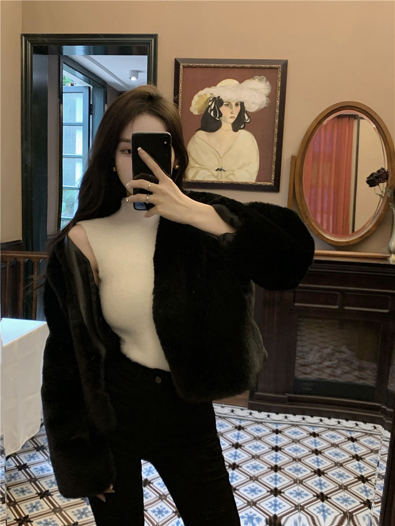 Real shot Winter loose thickened short plush coat Korean style versatile fashionable cardigan for women