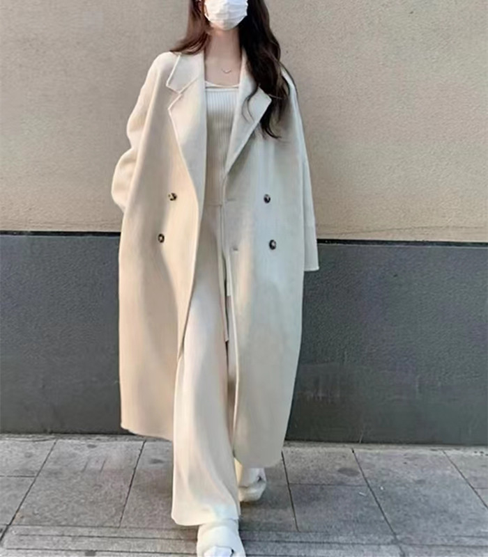 High-end woolen coat mid-length thickened small beige woolen coat women's autumn and winter
