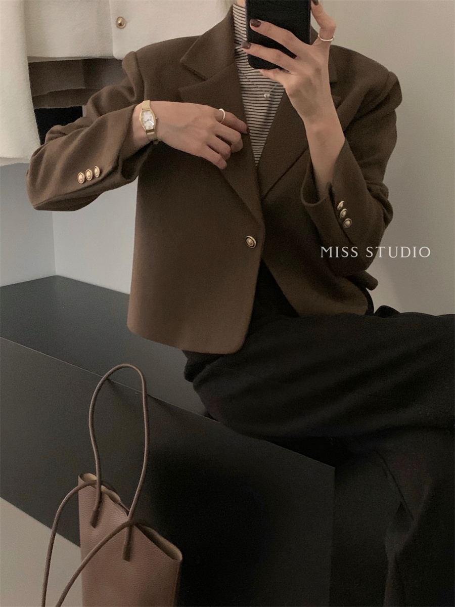 MISS Korean retro style simple gold button woolen short coat women's autumn and winter woolen coat short coat
