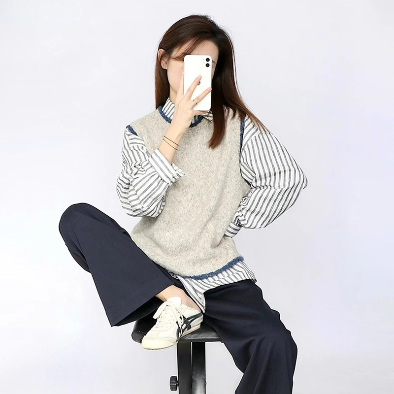 學院風針織馬甲襯衫兩件套裝女裝秋冬季2023新款小個子穿搭一整套