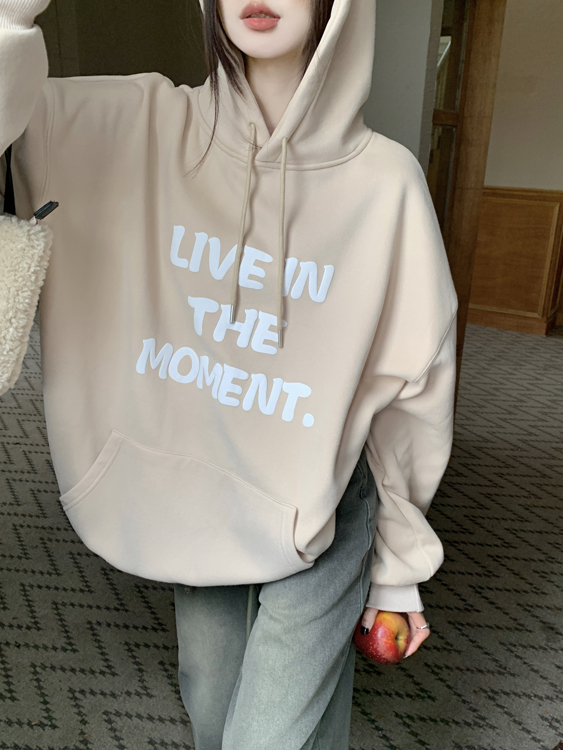 250g velvet thickened hooded sweatshirt for women Korean loose large size mid-length retro Hong Kong style oversize top