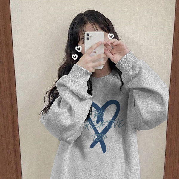 原宿BF加絨加厚套頭圓領衛衣女學生鹽系寬鬆上衣秋冬季外套慵懶風