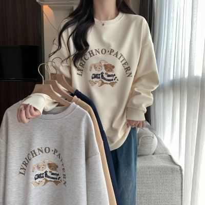 原宿BF加絨加厚套頭圓領衛衣女學生鹽系寬鬆上衣秋冬季外套慵懶風