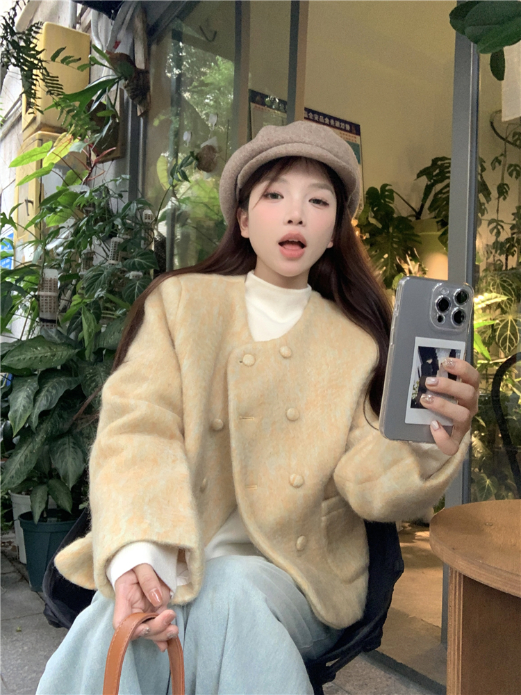 實拍~小香風高級感雙排扣夾棉外套女