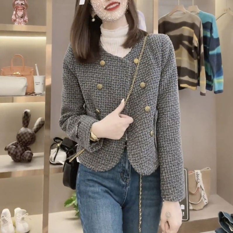 輕便女冬小個子小香風ins時尚棉襖修身菱形格麵包服