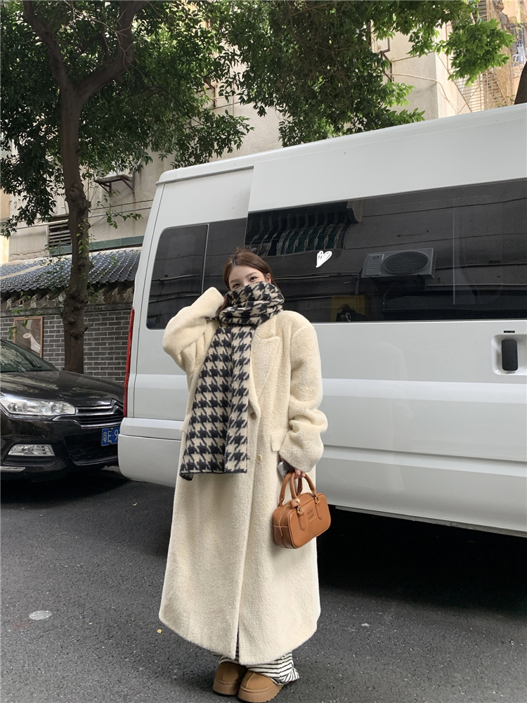 實拍~韓版冬季毛絨加厚溫柔毛毛翻領長款外套女