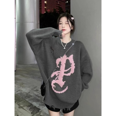 軟糯破洞潮牌毛衣女秋冬設計感小眾日系復古慵懶風加厚寬鬆針織