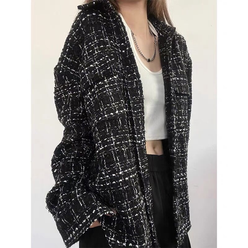Plaid high-end shirt jacket women's loose autumn and winter small 2023 suit jacket top design niche