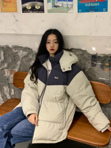 Hooded thickened cotton coat for women in winter American trendy brand color matching design niche cotton coat loose and versatile cotton jacket