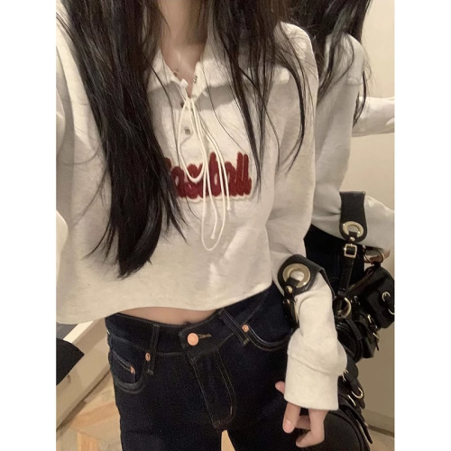 American letter print polo collar sweatshirt for women autumn loose top for women