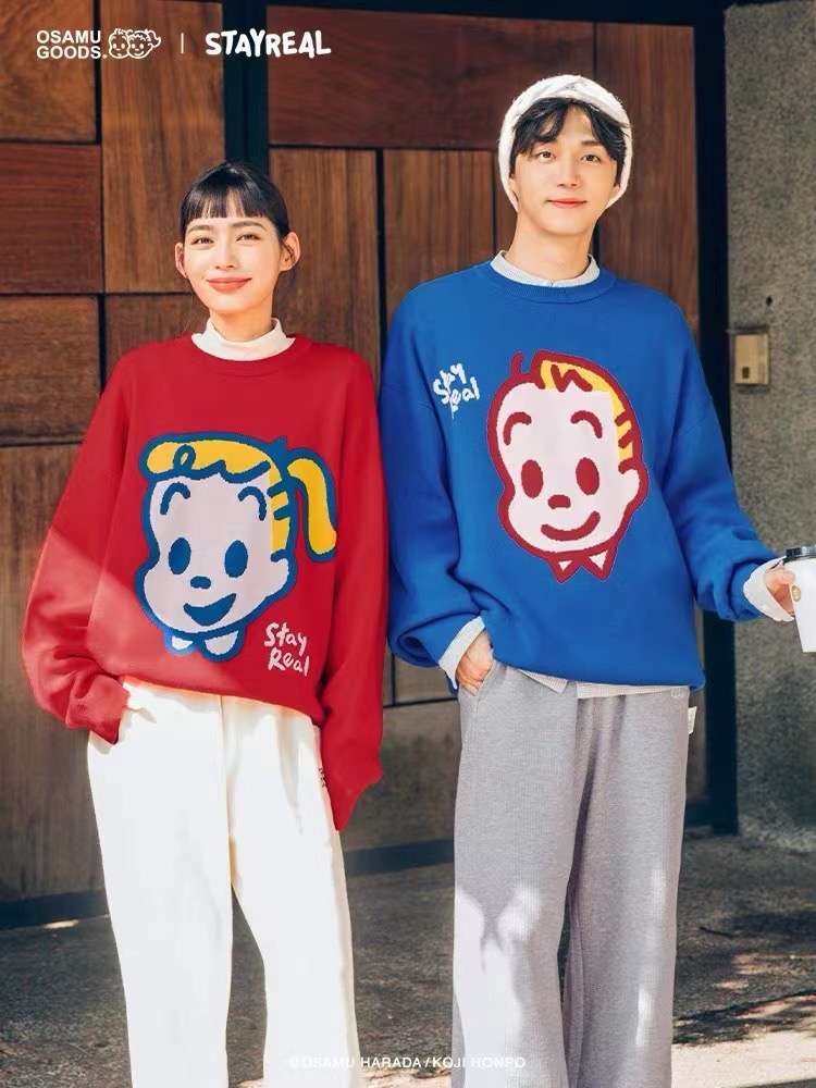 STAYREAL原田治聯名針織衫無性別毛衣男女套頭情侶圓領日系棉保暖