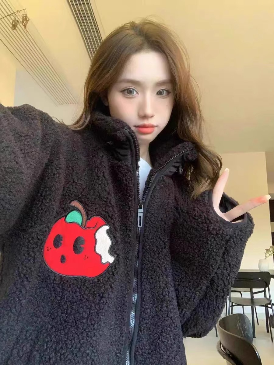 400g lambswool lambswool plus velvet thickened jacket for women winter love embroidered cotton coat trendy