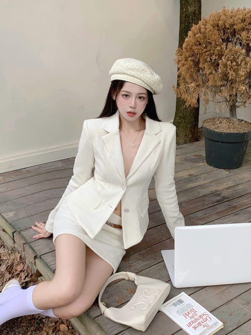 實拍~雪尼爾半身短裙休閒純欲西裝辣妹女裝套裝