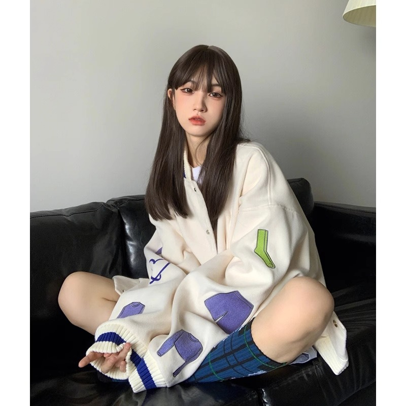 Original workmanship American retro baseball uniform for women autumn and winter new design loose jacket national fashion brand