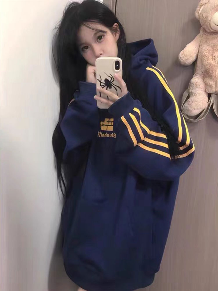食毛華棉複合銀狐絨400克秋冬薄款·厚款連帽印花衛衣女潮