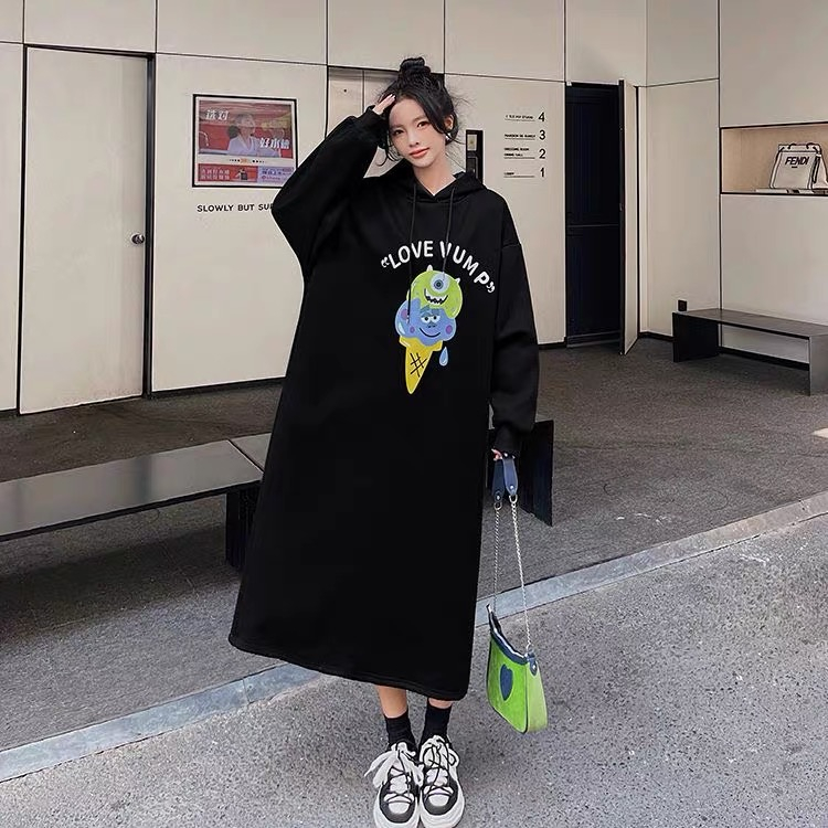 250大衛衣雙層帽 開叉冬季韓版慵懶風衛衣裙子女
