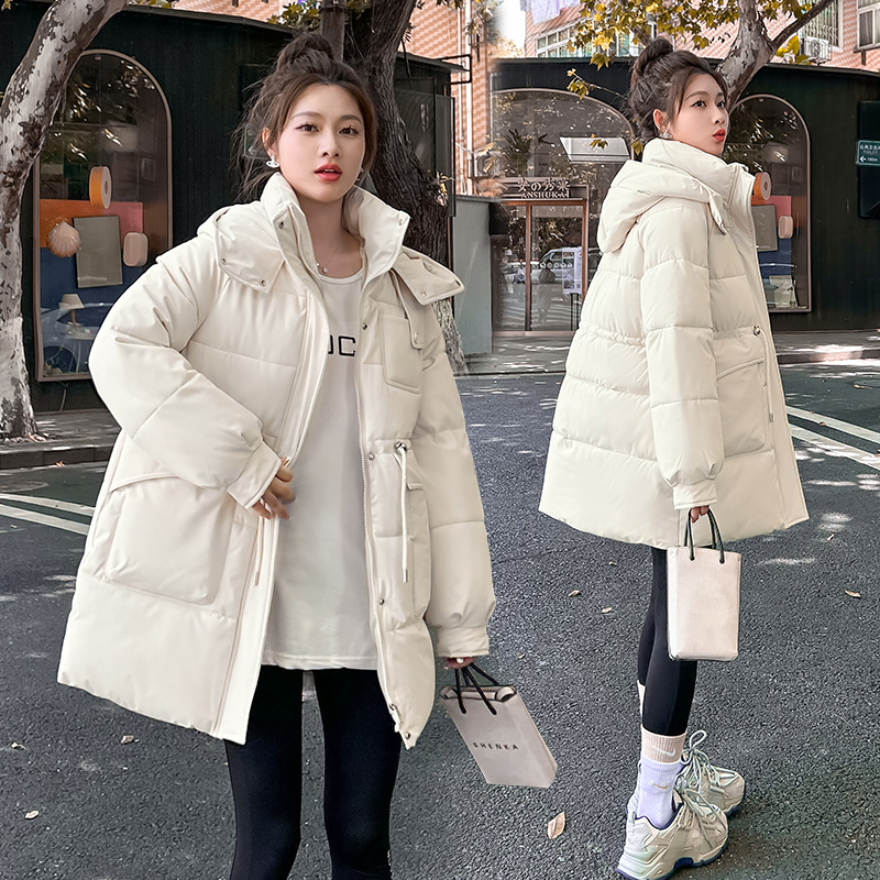 Real shot of mid-length down cotton jacket for women in autumn and winter 2023 new Korean version slimming large size cotton coat and cotton jacket western style