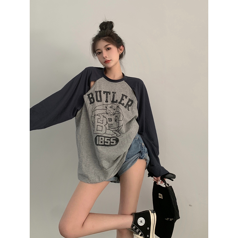 6535拉架棉 港味長袖t恤女早秋中長款內搭寬鬆長袖薄款