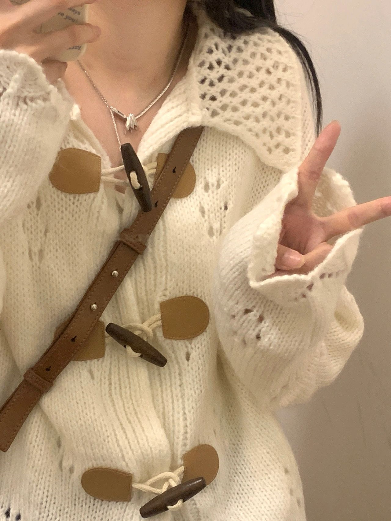 Horn button cardigan sweater for women spring and autumn loose trendy ins lazy style bf gentle design niche soft waxy jacket