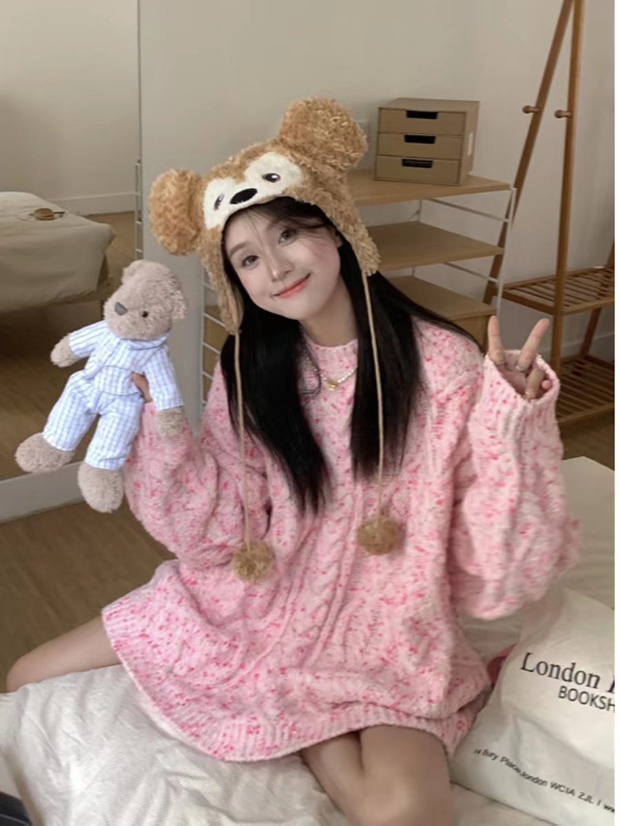 優質 法式甜美軟糯糯針織衫毛衣奶昔穿搭套頭長袖上衣慵懶風