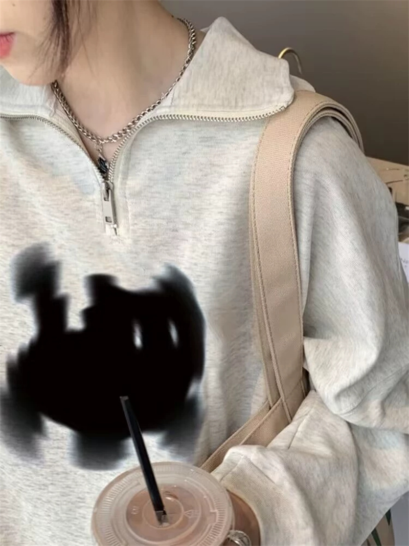 380g食毛華棉長袖衛衣女美式復古拉鏈秋冬寬鬆大碼中長款韓版上衣