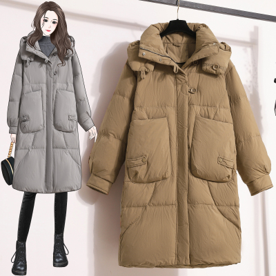 9901 Real shot thickened 90 white duck down down jacket for women winter hooded solid color mid-length European style jacket