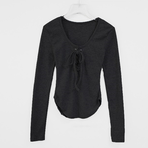 Niche design top with U-neck curved hem long-sleeved T-shirt bottoming shirt for autumn