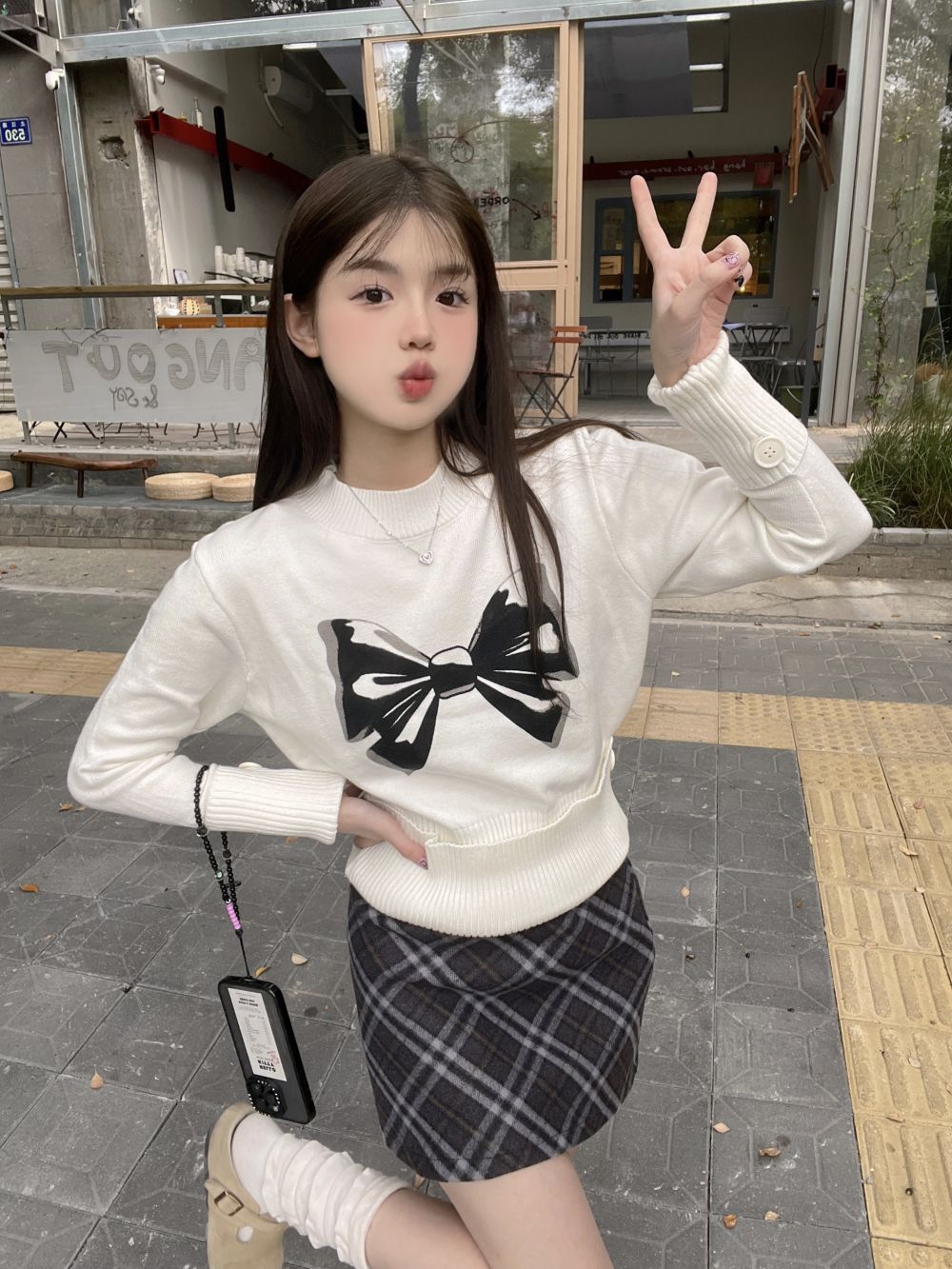 實拍三標齊美式蝴蝶結收腰半高領毛衣女