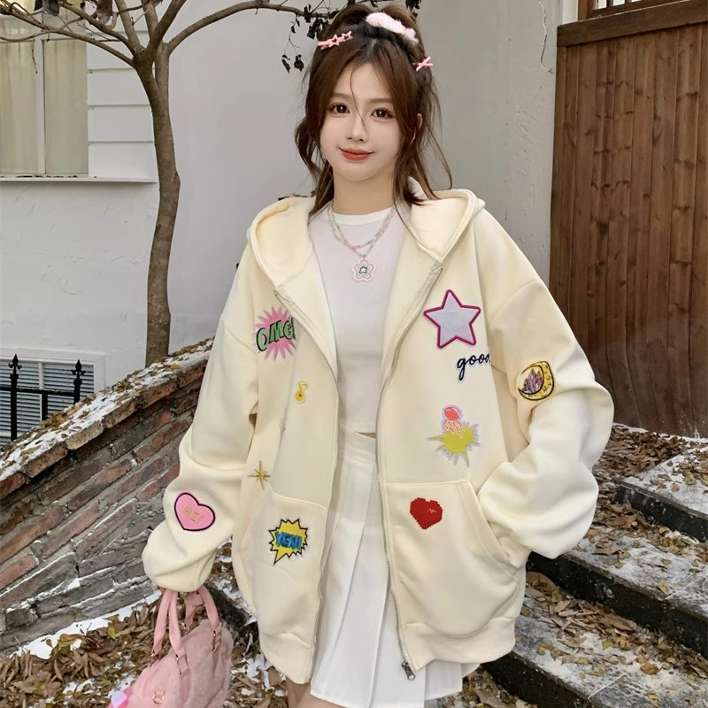 Baby velvet sweatshirt women's design autumn and winter Korean version 2023 new velvet thickened hooded loose long-sleeved jacket trendy