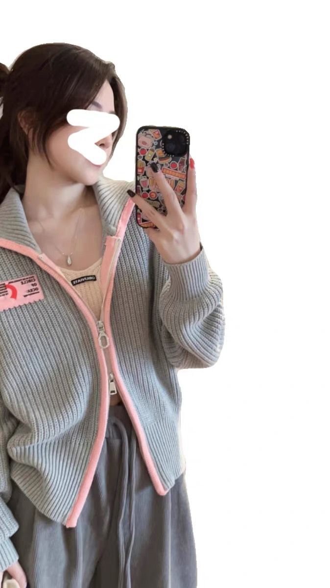 灰色針織開衫毛衣外套女秋季2023新款慵懶風小眾設計寬鬆顯瘦上衣