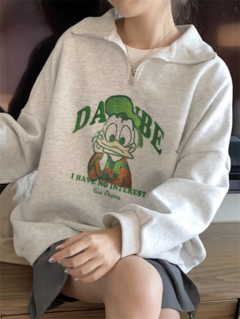 380g食毛華棉長袖衛衣女美式復古拉鏈秋冬寬鬆大碼中長款韓版上衣
