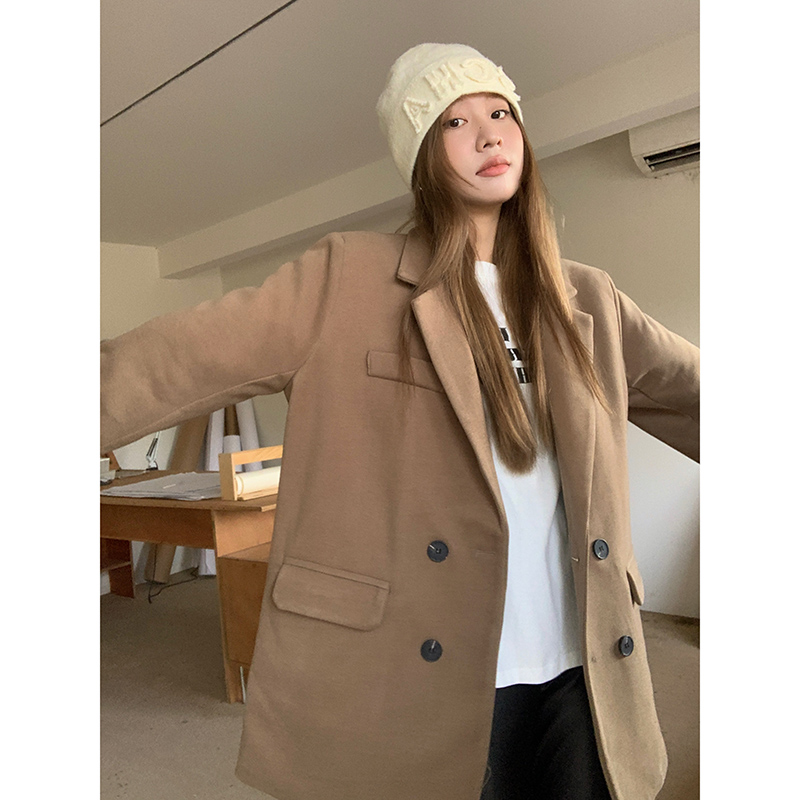 Real shot of high-end blazer women's new Korean style loose casual black suit top