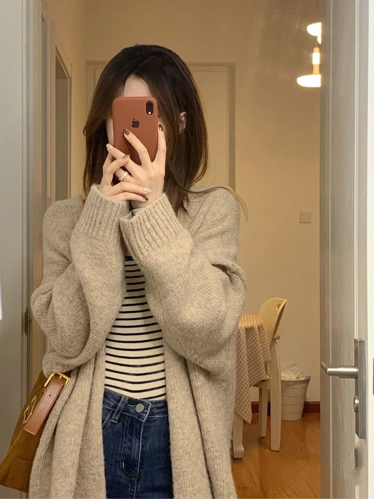 中長款溫柔慵懶風寬鬆外穿設計感小眾別致針織開衫毛衣外套女春秋