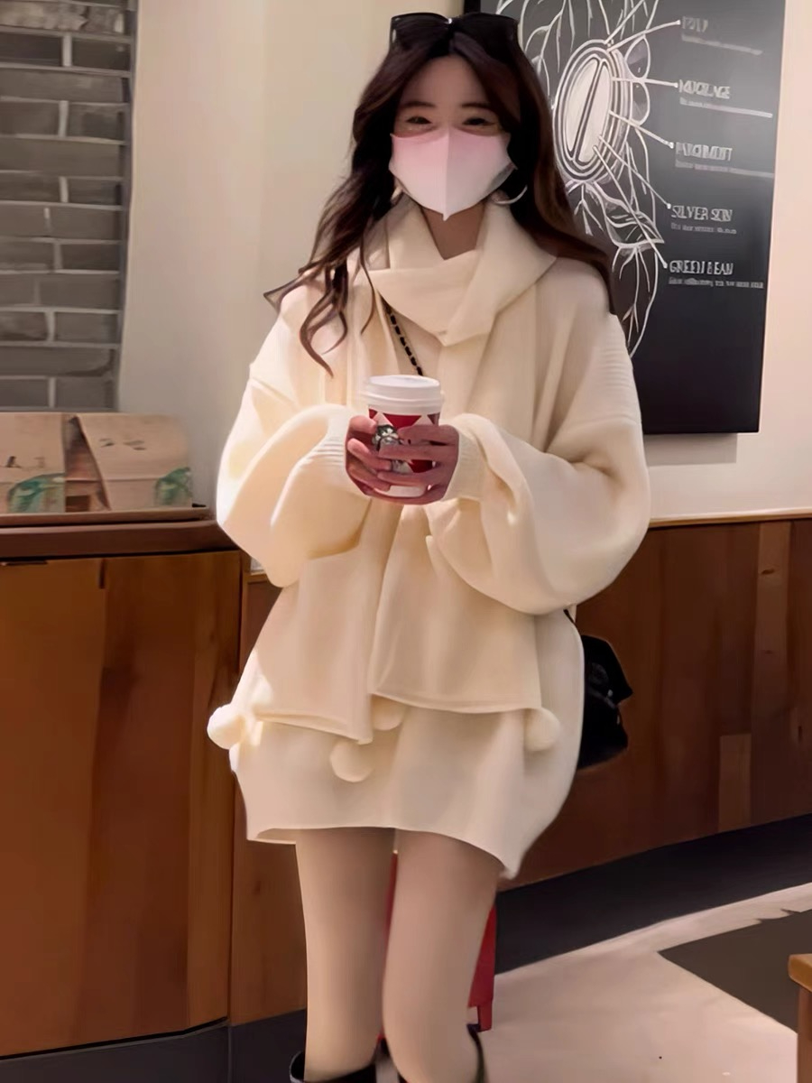 秋冬新款軟糯高級慵懶風針織衫女百搭套頭寬鬆中長款戰袍毛衣