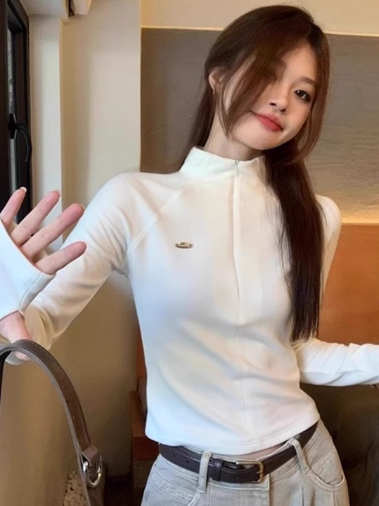 DeRong American velvet half turtleneck bottoming top for autumn and winter with a slim long-sleeved T-shirt