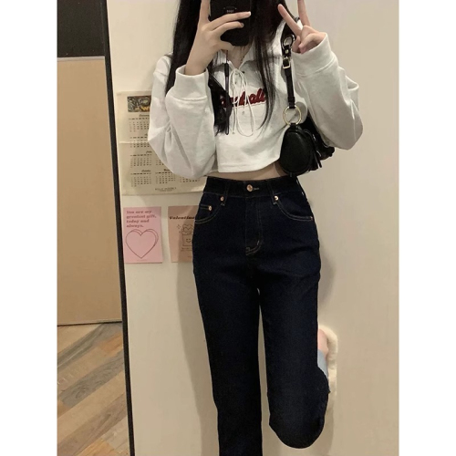 American letter print polo collar sweatshirt for women autumn loose top for women