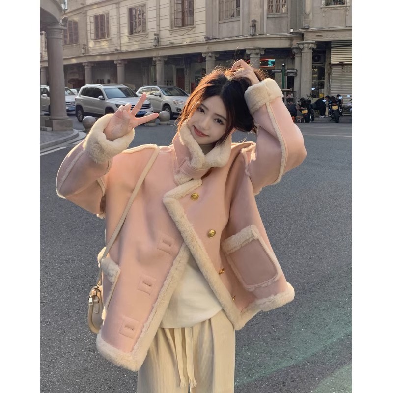 Korean style high-end design small fragrant style imitation fur cotton coat for women winter thickened warm little jacket