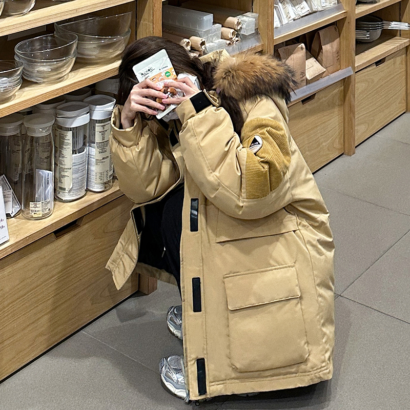 Couple's Workwear Down Jacket Women's 2023 New Mid-Length Large Fur Collar Thickened Pie Overcome Winter Jacket