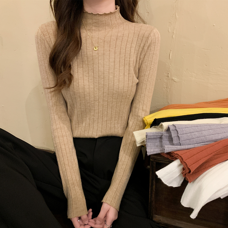 實拍包芯紗打底衫女秋冬內搭半高領針織上衣百搭洋氣毛衣